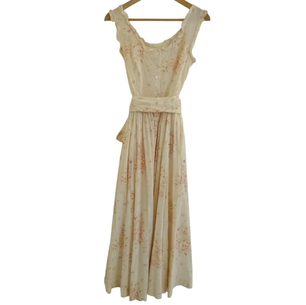 Vintage Pink and Cream Pleated Maxi Sundress - Picture 10 of 14